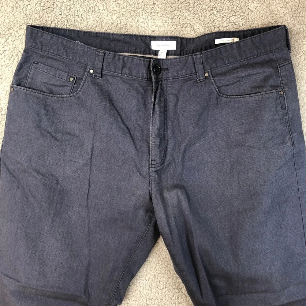 Calvin Klein Mens Slim Fit 5 Pocket Pants Navy Blue 38x30 Cotton Blend Trousers